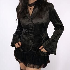 Lola & Sophie Black Velvet Cow Print Blazer Jacket Tailored Flare Sleeve Small